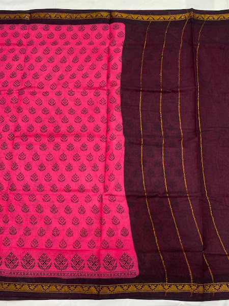 Pink Color Pure Sungudi Cotton Saree With Zari Border In USA