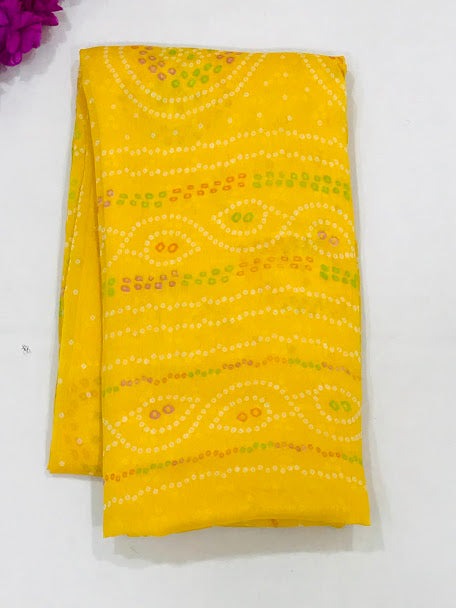 Attractive Yellow Color Georgette And Chiffon Saree For Women