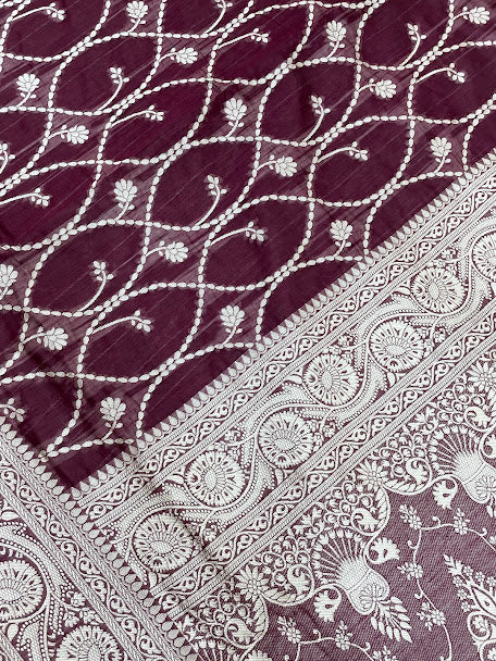 Wine Color Silk Cotton Saree In Yuma