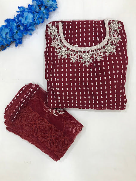 Maroon Colored Embroidery Work With Silk Cotton Kurti Suit In Near Me