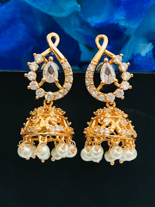 Beauteous White Colored Gold Plated Jhumka Earrings For Women