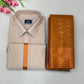 Alluring Copper Color Couple Combo Saree With Cotton Dhoti Shirt