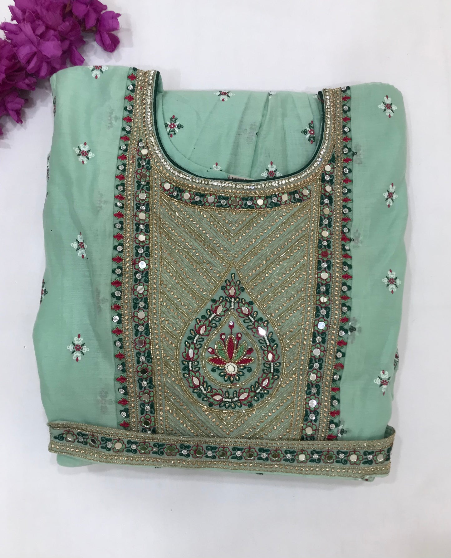 Alluring Light Green Colored Embroidery Work With Silk Cotton Kurti Suit In Near Me