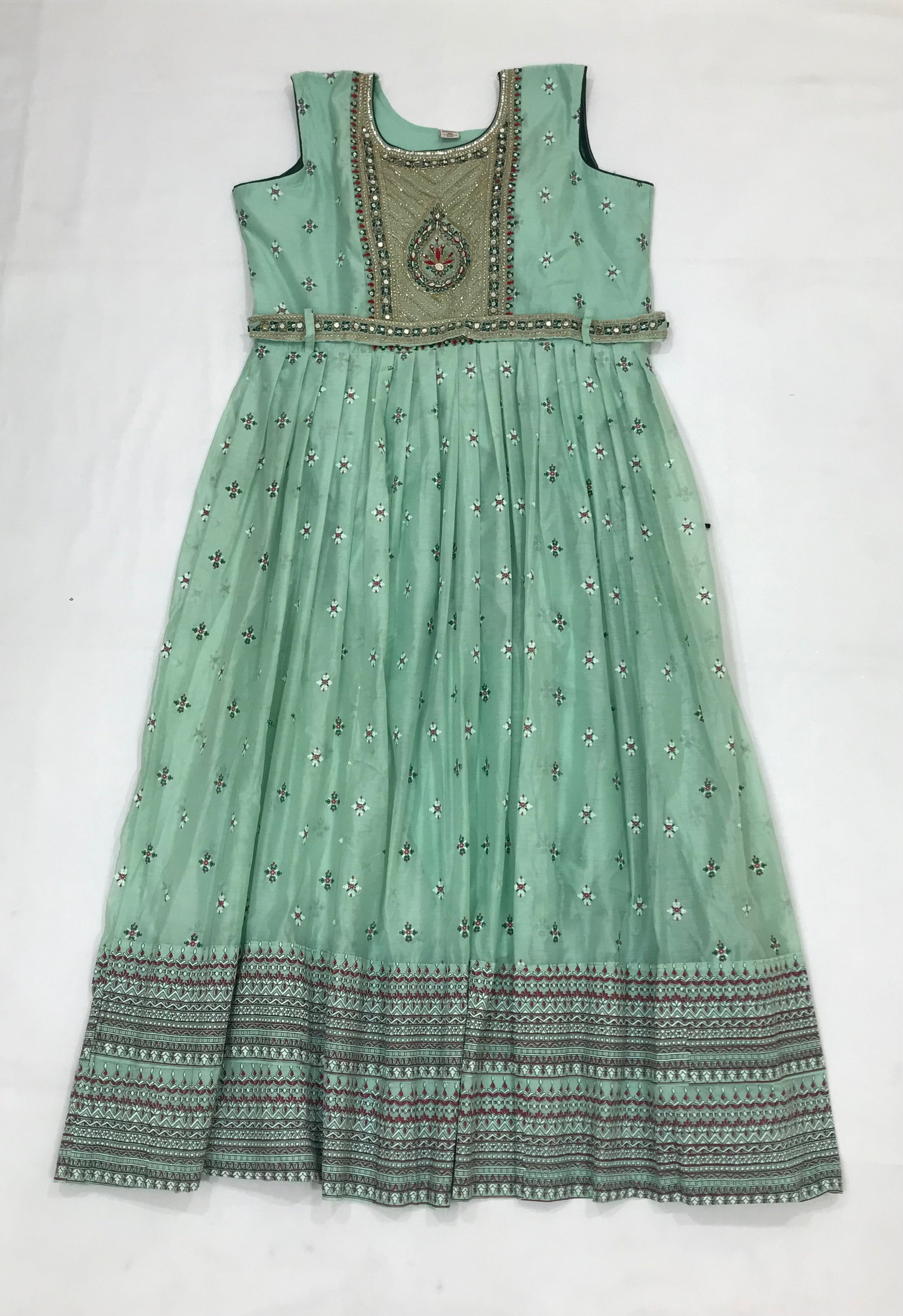 Alluring Light Green Colored Embroidery Work With Silk Cotton Kurti Suit For Women