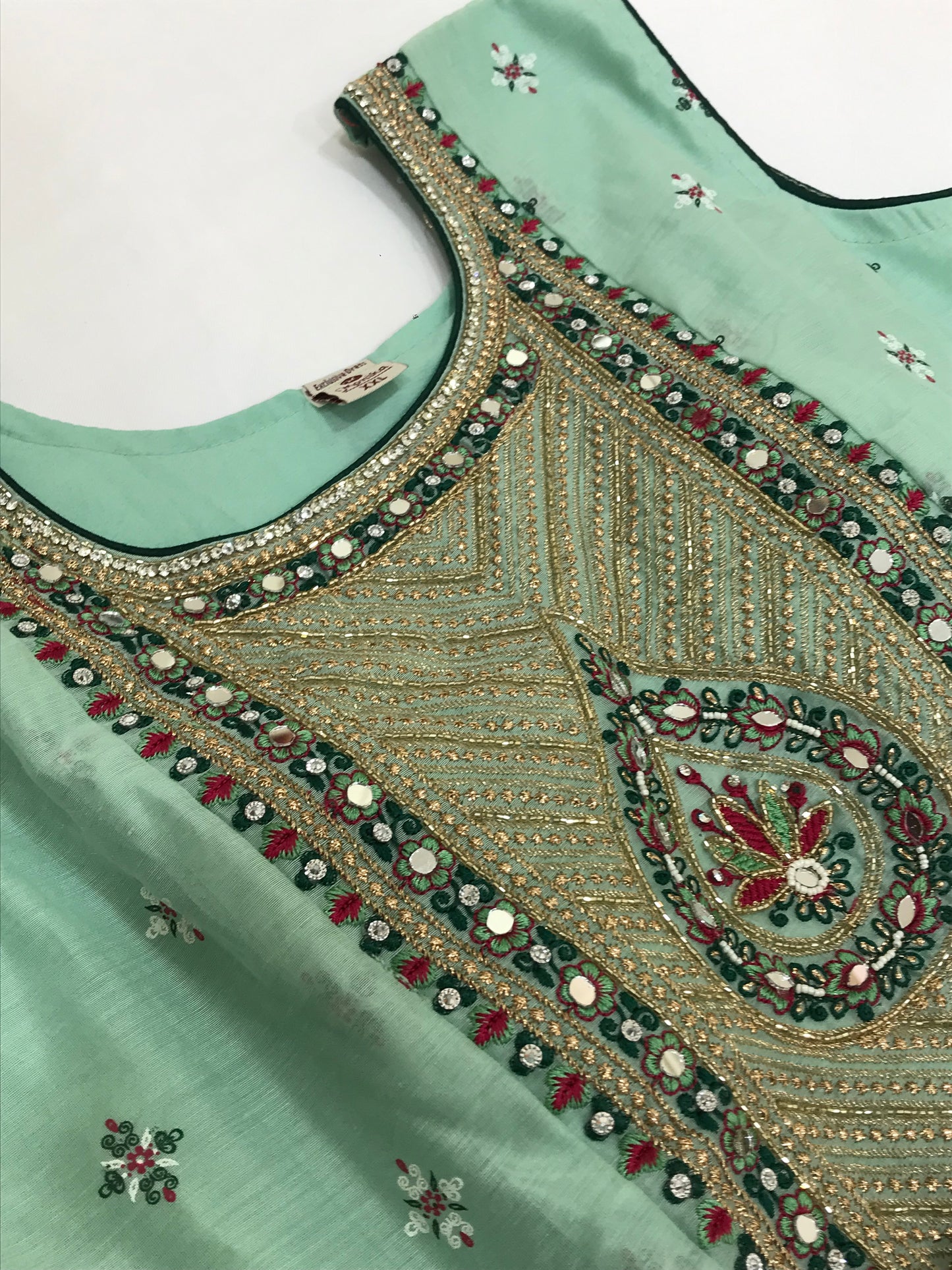 Alluring Light Green Colored Embroidery Work With Silk Cotton Kurti Suits In Peoria 