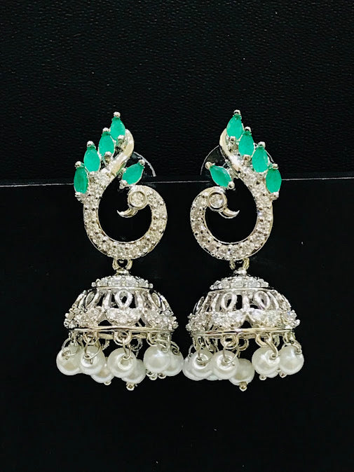 Adorable Green Color American Diamond Earrings For Women