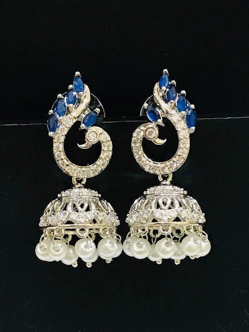 Attractive Blue Colored American Diamond Earrings For Women