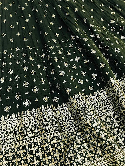  Dark Green Colored Embroidery Work With Silk Cotton Kurti Suit In Suncity