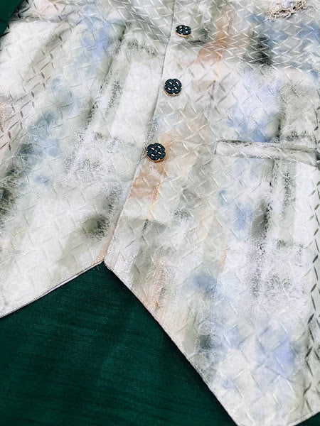 Elegant Designer Green Color Silk kurta With Printed Nehru Jacket In Mesa 