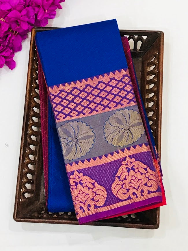 Elegant Blue Color Art Silk With Contrast Border Unique Design Saree For Women