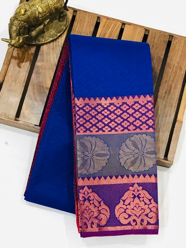 Elegant Blue Color Art Silk With Contrast Border Unique Design Saree For Women