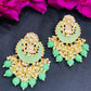 Delightful Light Green Colored Beaded And Stone Work Earrings For Women