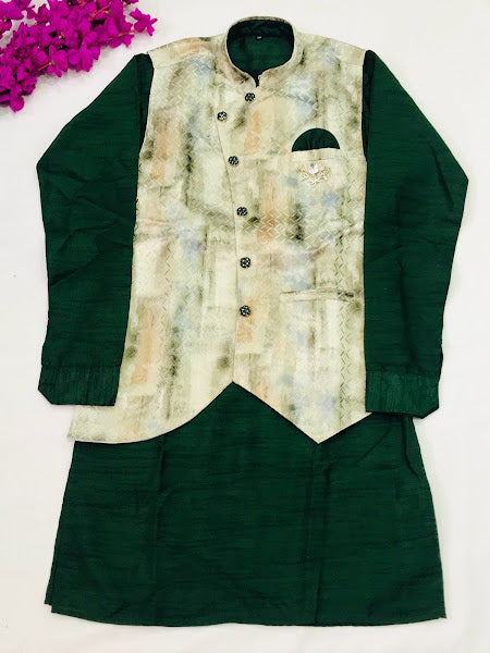 VElegant Designer Green Color Silk kurta With Printed Nehru Jacket In USA