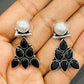 Black Stone Embedded Leaf Designed German Silver Oxidized Stud Earrings Near Me