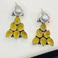 Lovely Yellow Color Stone Embedded Leaf Designed Oxidized Stud Earrings With White Pearl