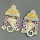 Classic Silver Plated Stone Beaded Ganesh Designed Earrings With Two Tone Plating For Women
