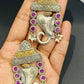 Stone Beaded Ganesh Designed Earrings With Two Tone Plating For Women in USA