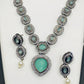 Elegance Turquoise Green Colored AD Stones Silver Oxidized Necklace Near Me