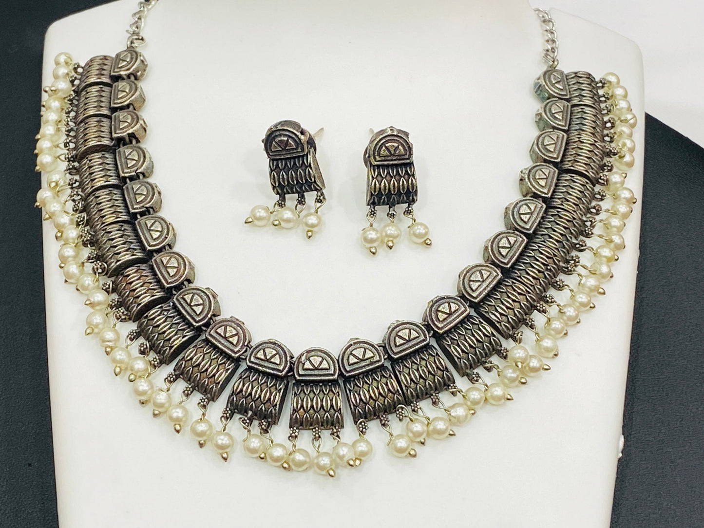 Tribal Style Handmade Ethnic Silver Plated Oxidized Necklace Set Near Me