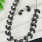 Fascinating Black Stone Beaded Mango Design German Silver Plated Oxidized Necklace Set With Earrings