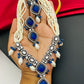  Blue Stone Studded Silver Toned Oxidized Pearl Necklace Set Near Me