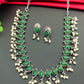 Alluring Emerald Stone Beaded German Silver Plated Oxidized Necklace Set With Earrings For Women
