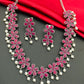 Trendy Silver Oxidized Floral Design Necklace With Ruby Stone And Pearl Hangings