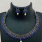 Dark Blue Color Silver Toned Oxidized Necklace Set With Earrings Near Me