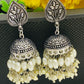 Lovely Pearl Beaded German Silver Plated Oxidized Necklace With Jhumka Earrings