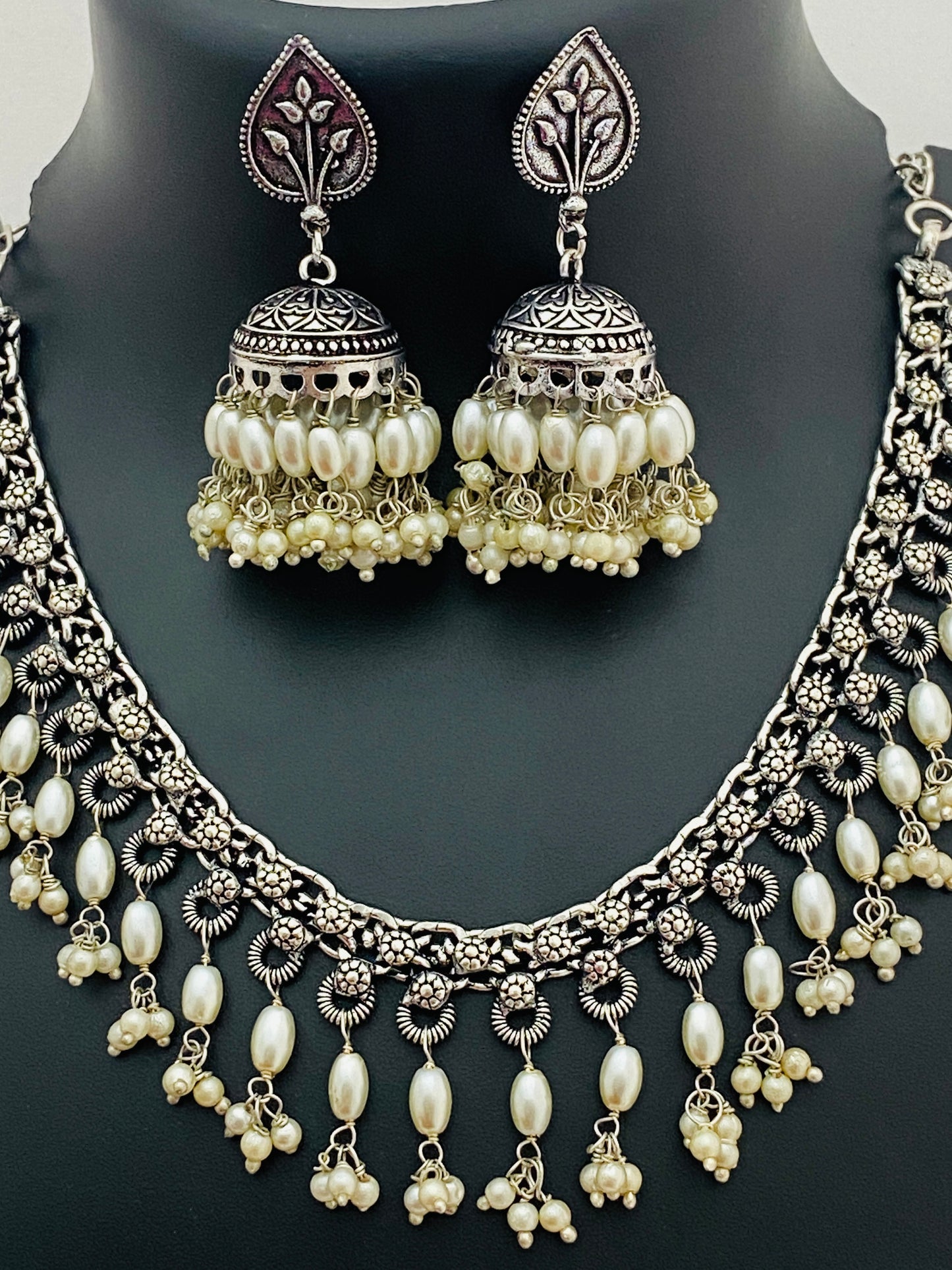 German Silver Plated Oxidized Necklace With Jhumka Earrings in USA