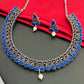 Gorgeous Dark Blue Stone Studded German Silver Plated Oxidized Necklace Set With Earrings