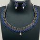 Gorgeous Dark Blue Stone Studded German Silver Plated Oxidized Necklace Set With Earrings