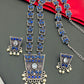 Lovely Oxidized Silver Rhombus Pendant Long Necklace And Stud Earrings Set