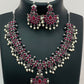 Appealing Ruby Stoned Oxidized Pearl Beaded Necklace With Earrings