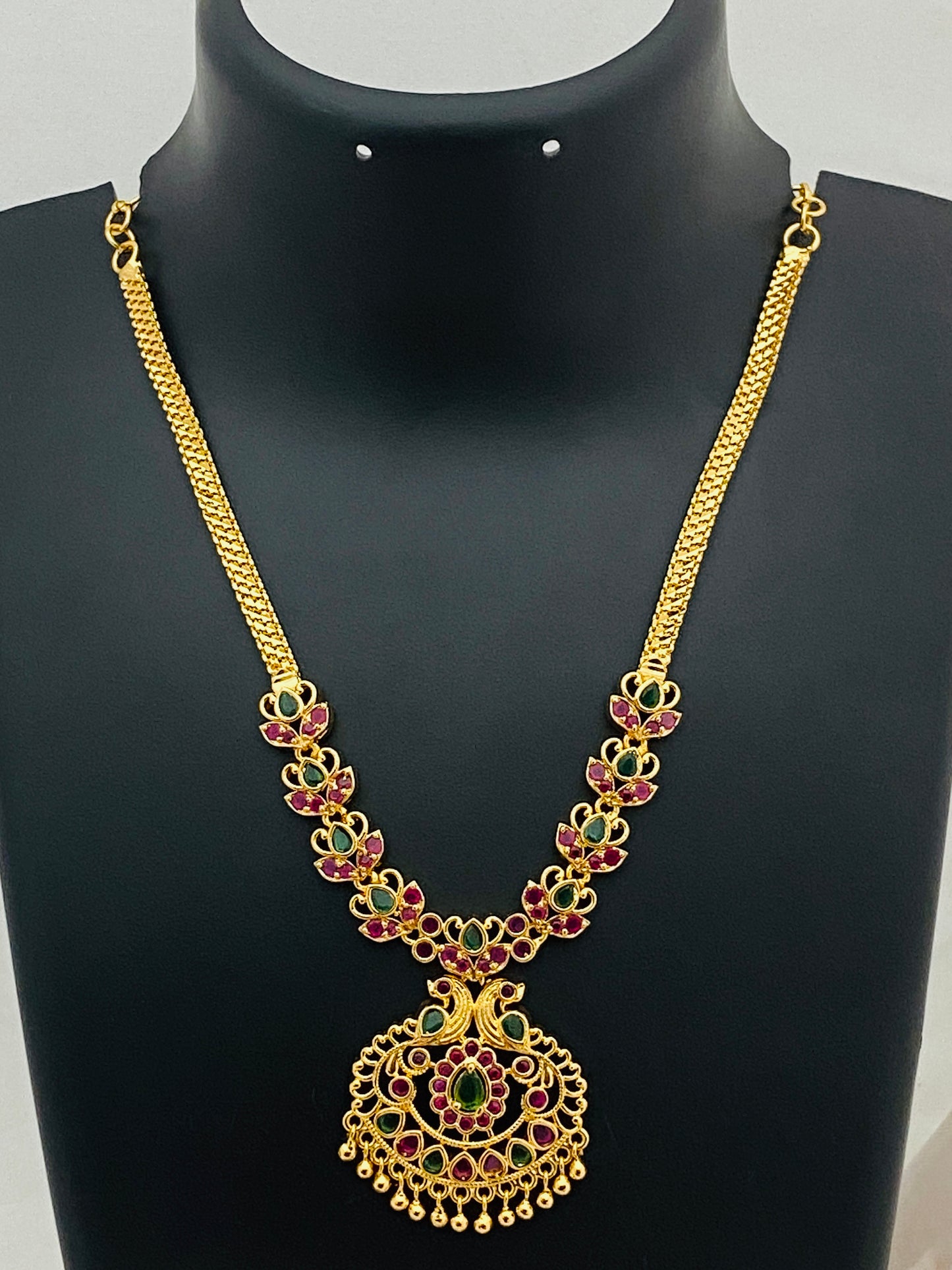 Charming Multi Color Gold Plated Peacock Pendant Necklace