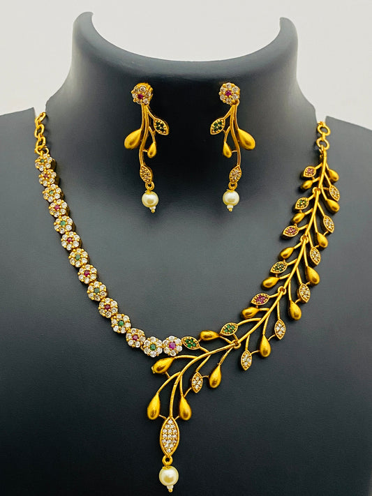 Beautiful Party Wear Floral Design Necklace With Earring Sets