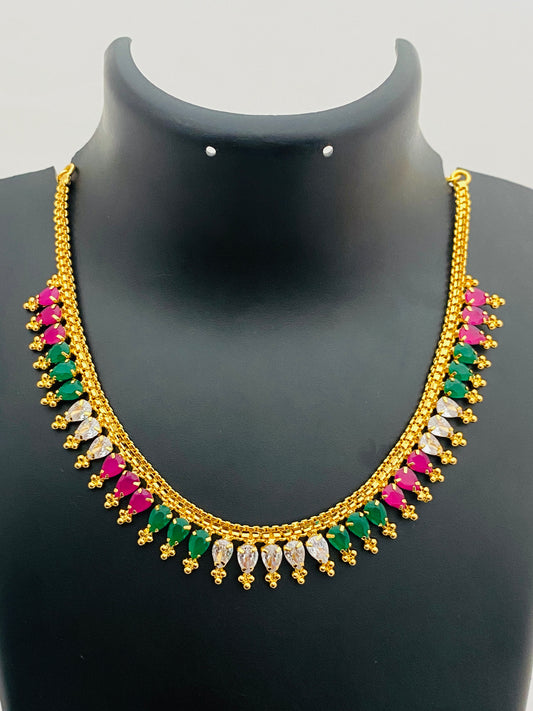 Elegant Party Wear Multi Stoned Designer Necklace With Gold Plated