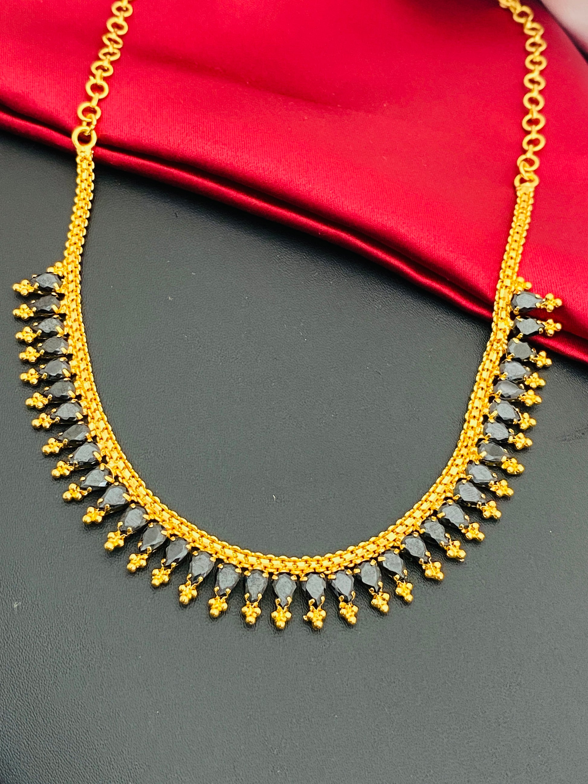 Ethnic Wear Gold Plated Necklace With Premium Black Stones In USA
