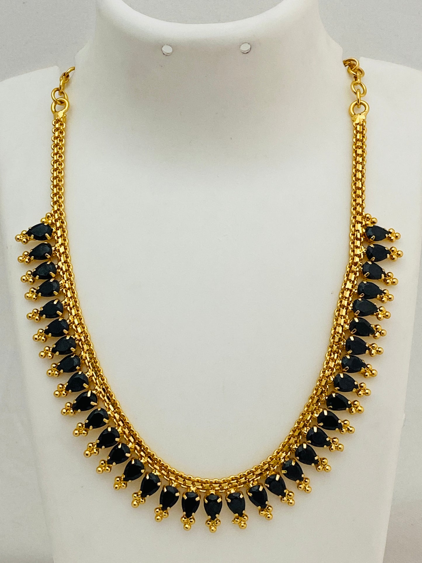 Lovely Ethnic Wear Gold Plated Necklace With Premium Black Stones