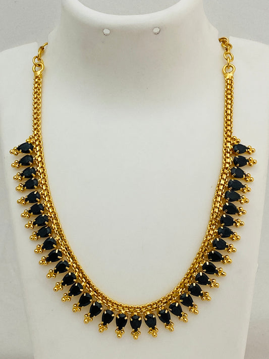Lovely Ethnic Wear Gold Plated Necklace With Premium Black Stones