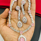 American Diamond Light Pink And White Stoned Necklace With Floral Designed Pendant In Tempe
