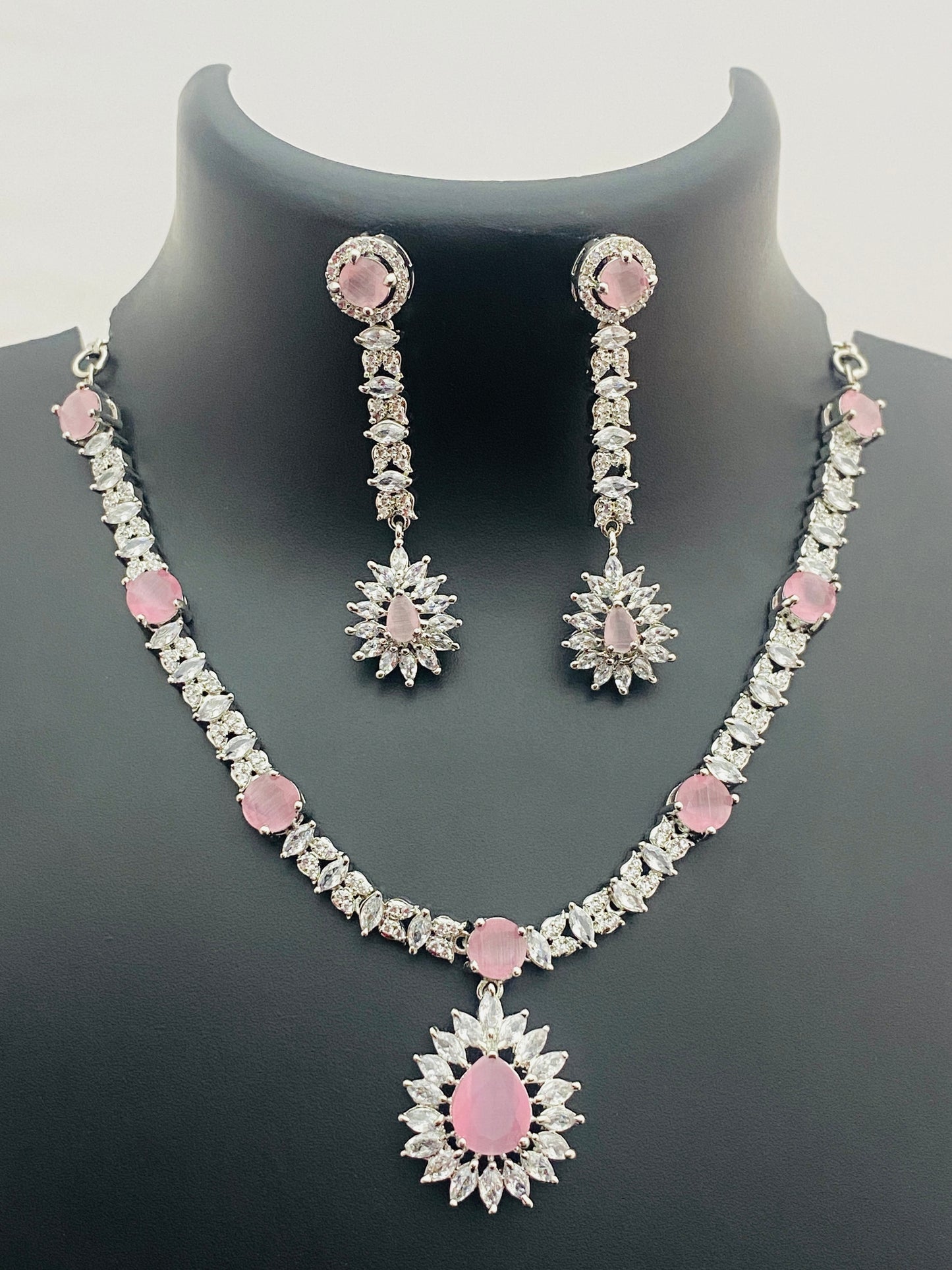 Appealing American Diamond Light Pink And White Stoned Necklace Near Me