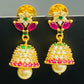 Elegant Multi Color Gold Plated Jhumka With Pearl Set Earrings