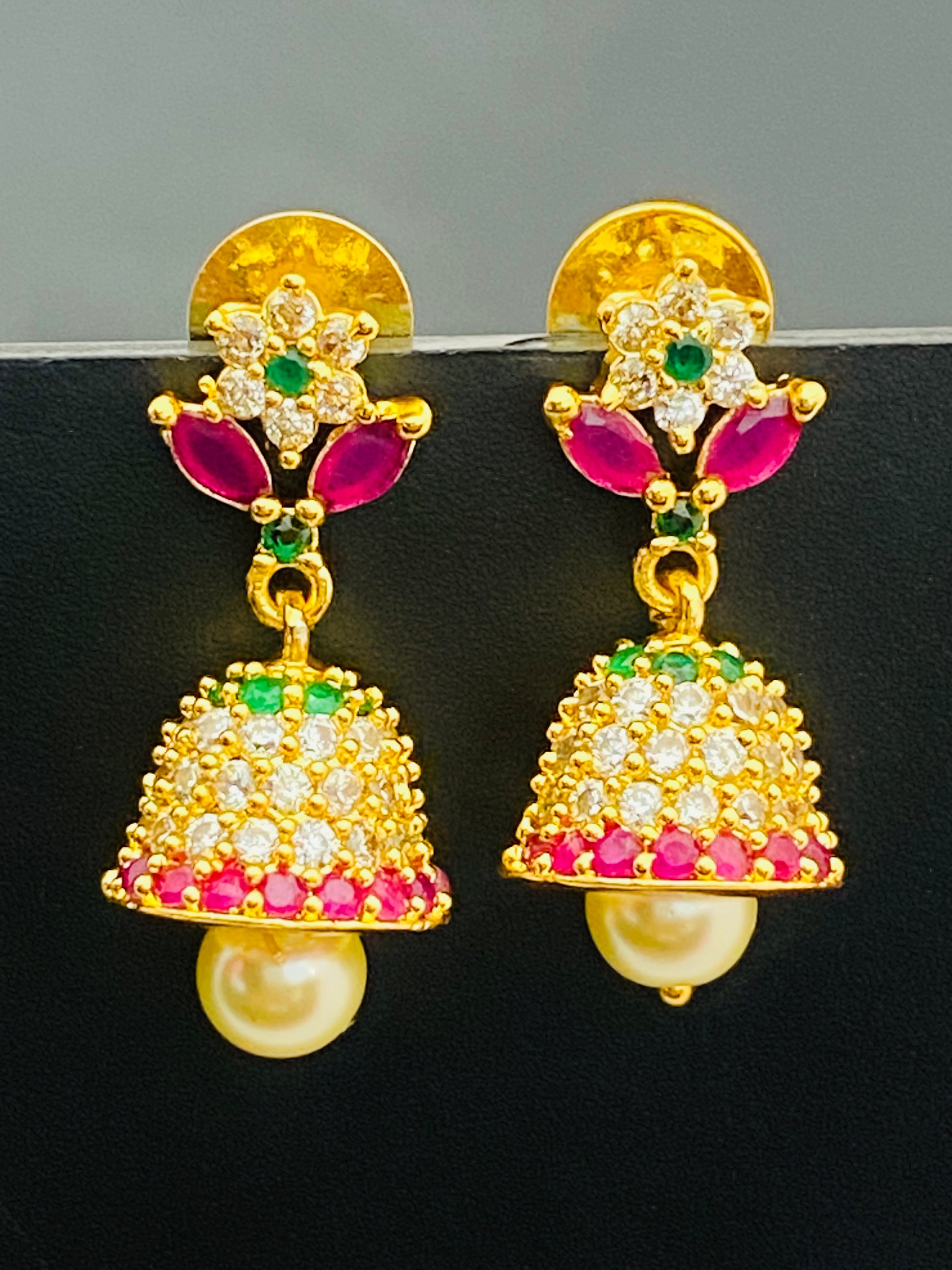 Elegant Multi Color Gold Plated Jhumka With Pearl Set Earrings