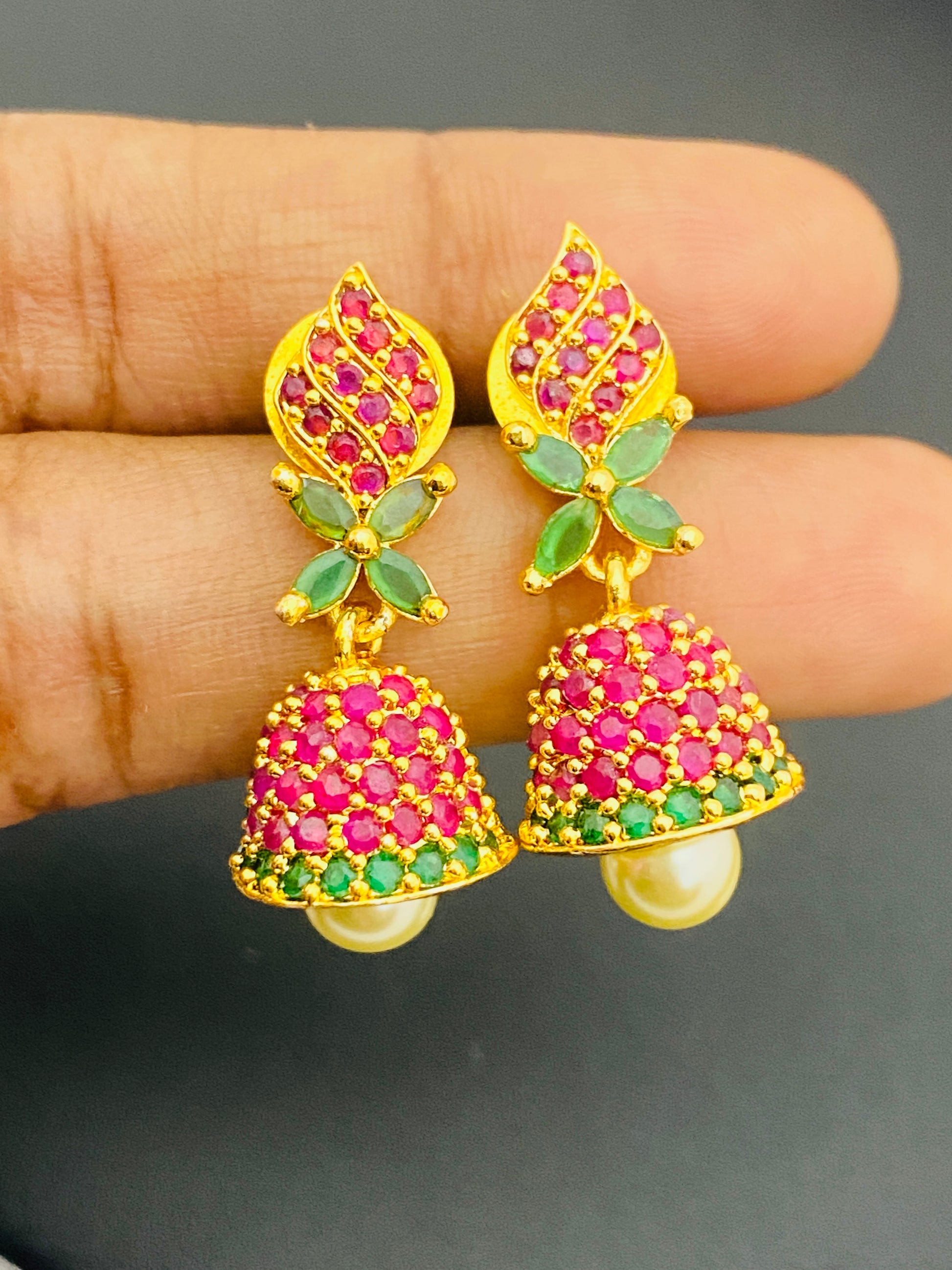 Lovely Ruby And Emerald Stone Jhumka Near Me