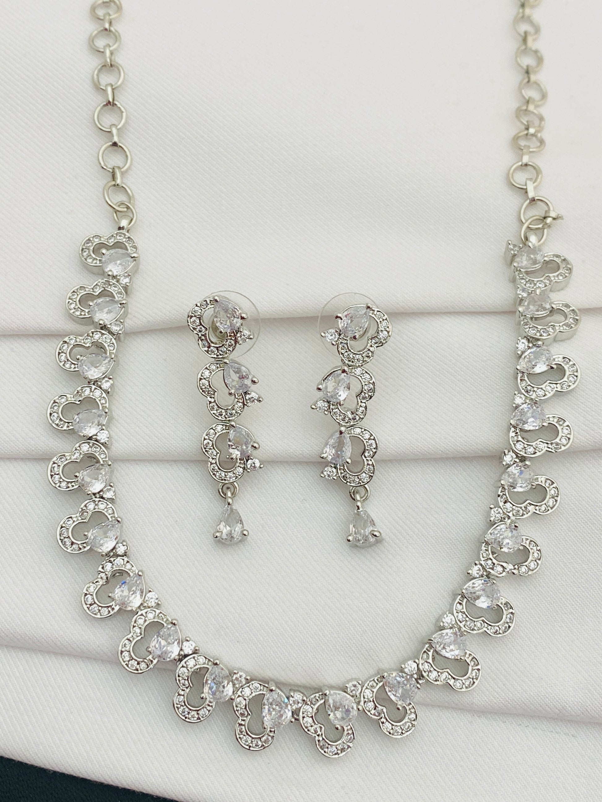  Party Wear Heart Designed Necklace And Earrings With AD Stones In Paradise Valley