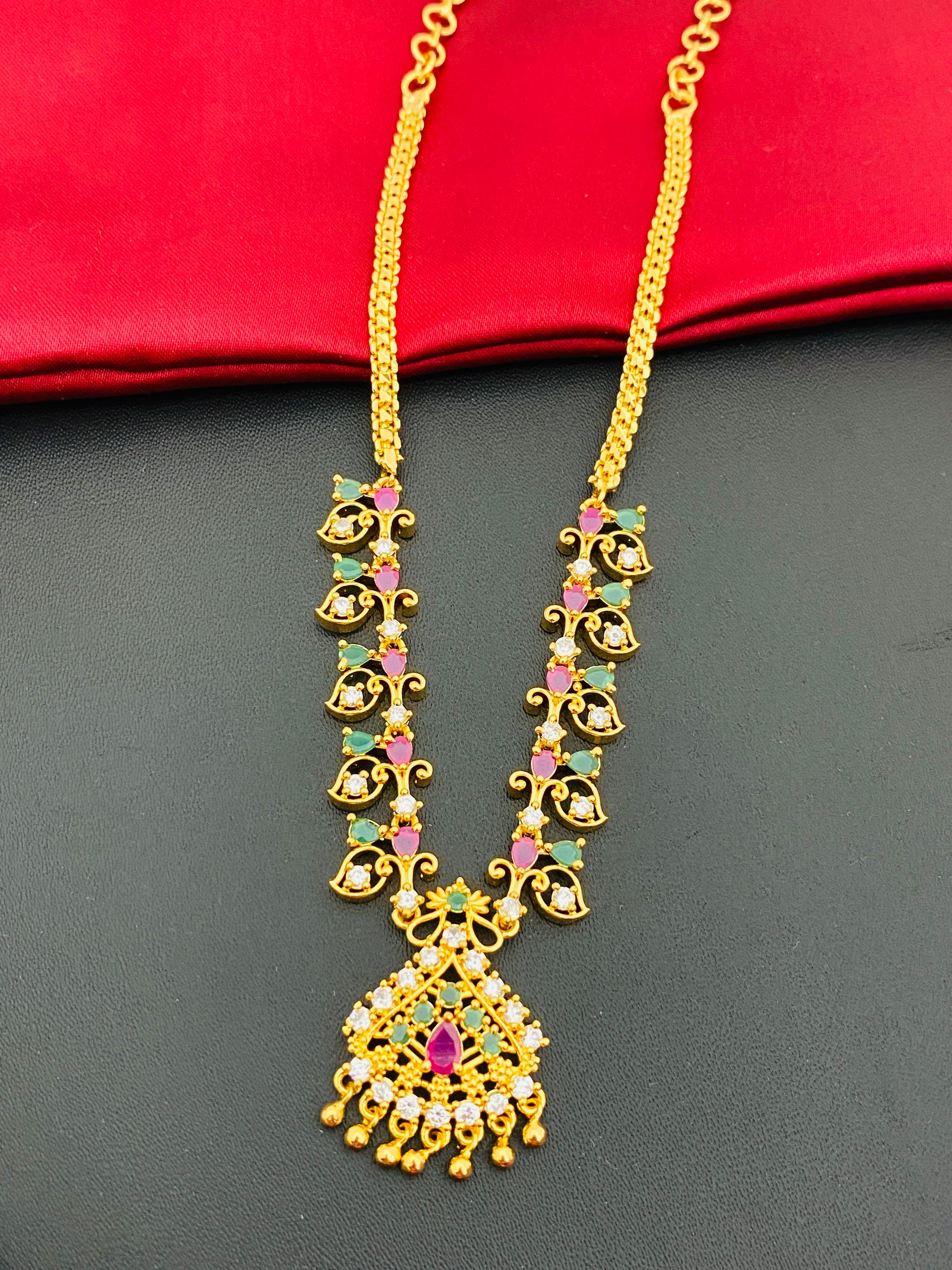 Charming Multi Color Gold Plated Necklace With Pearl