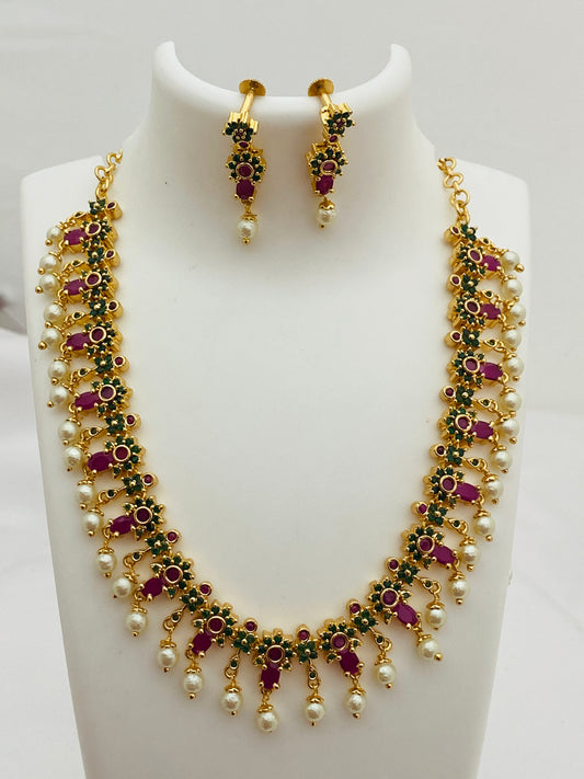 Gorgeous Gold Plated Floral Designed Party Wear Necklace And Earrings For Women
