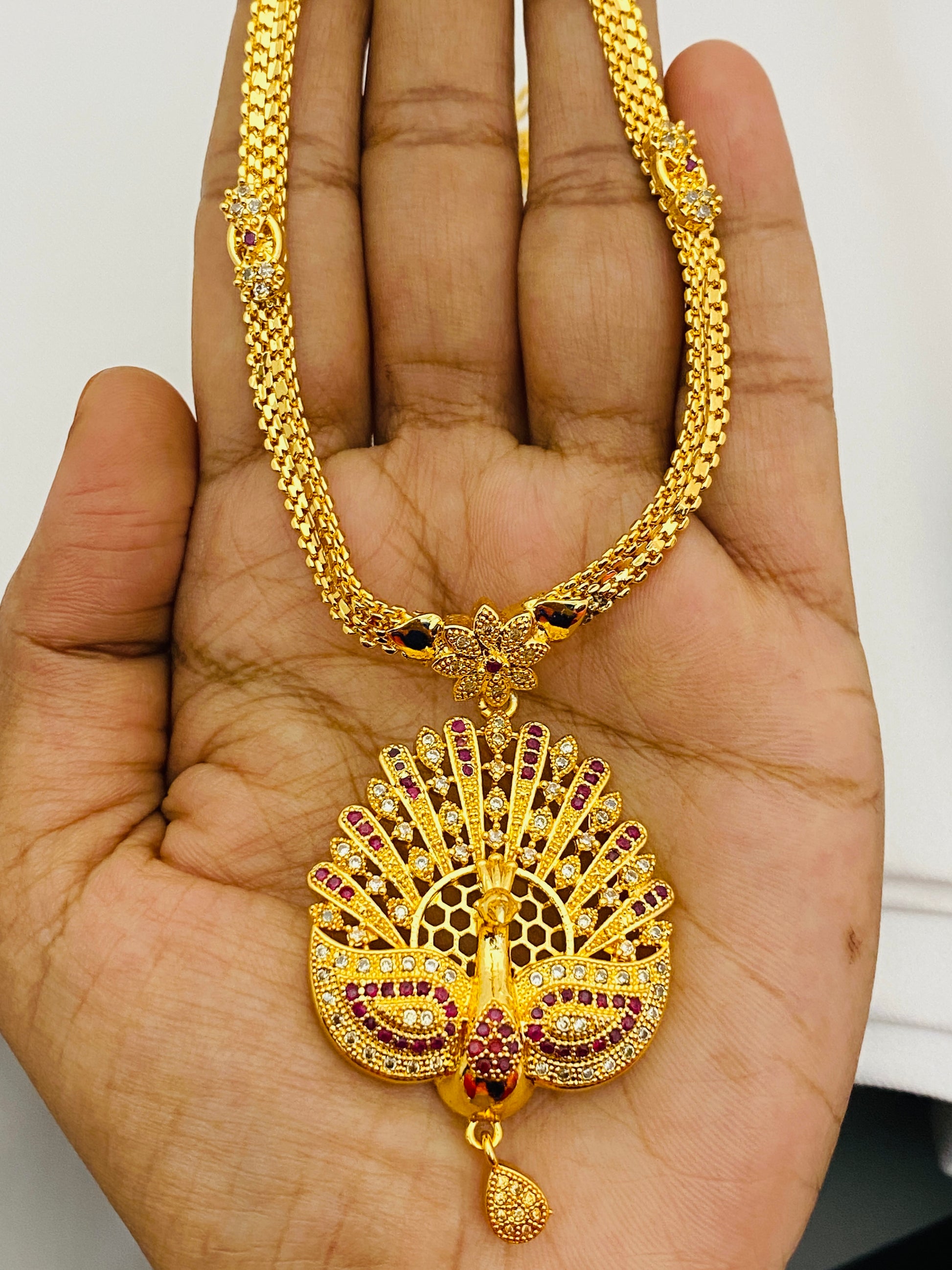 Designer Gold Plated Necklace With Peacock Pendant In Holbrook