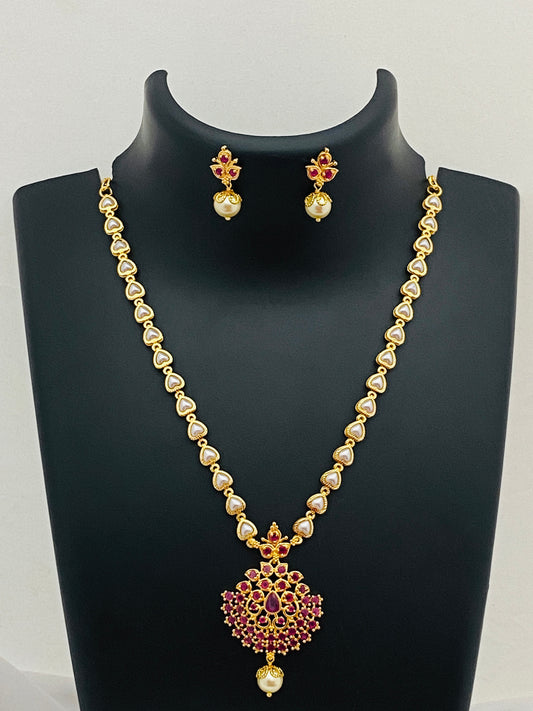 Dazzling Fancy Diamond Ruby Stoned Matte Finish Jewelry Sets For Women